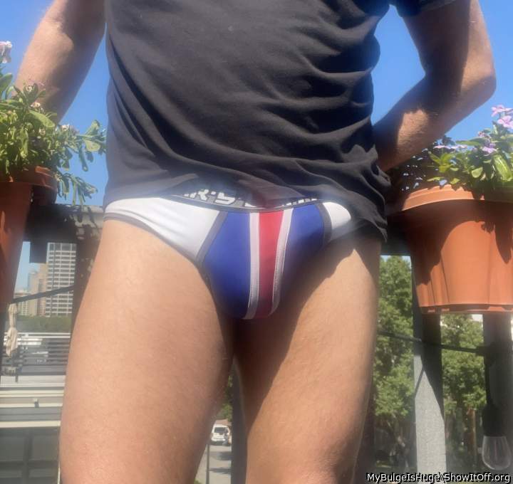 Great bulge and great cock too. Keep showing it off!