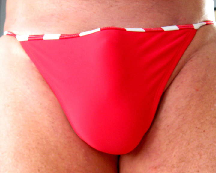 Hello !  These are very sexy red panties showing the bulge i