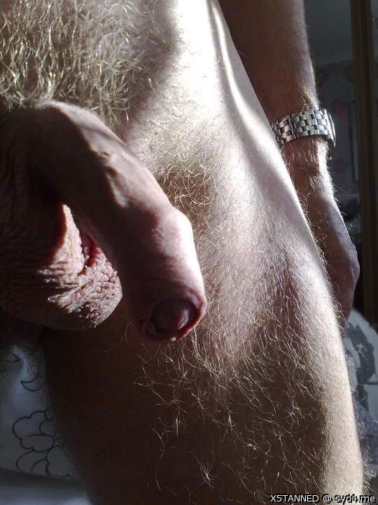 Big balls, nice and furry and fuzzy and tip of knob poking o