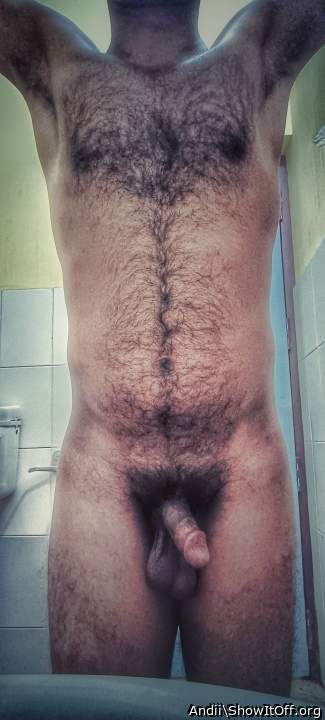 Nice hairy chest and thick bush! Really great cock
