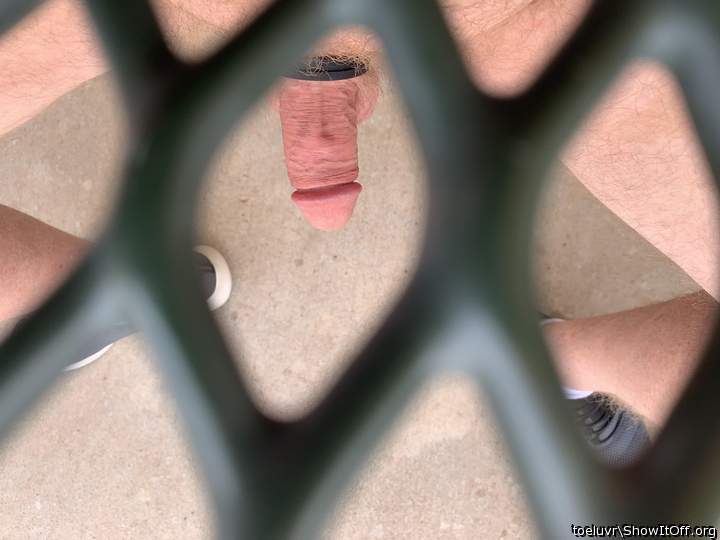 My hotdog under the picnic table