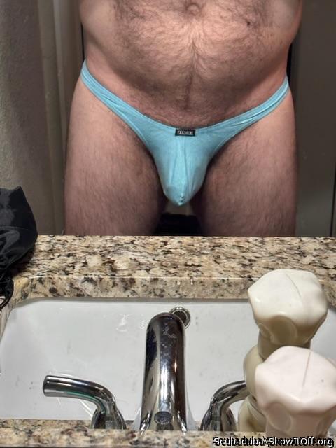 Your cock looks great in your thong! Very sexy bulge