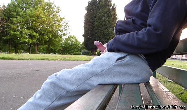 Shiny Bell End Out In The Park Ready To Wank It