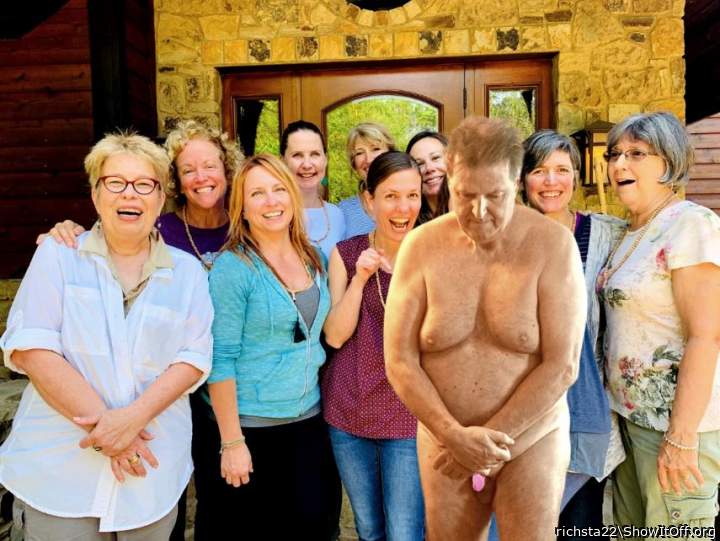 Chastity cage locking ceremony with her friends.