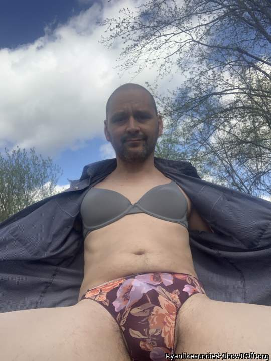 Relaxing outside in my undies