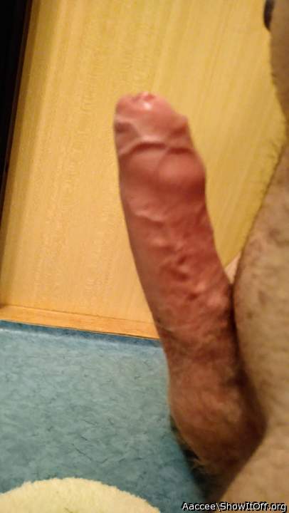 Very impressive erect veined uncut cock   