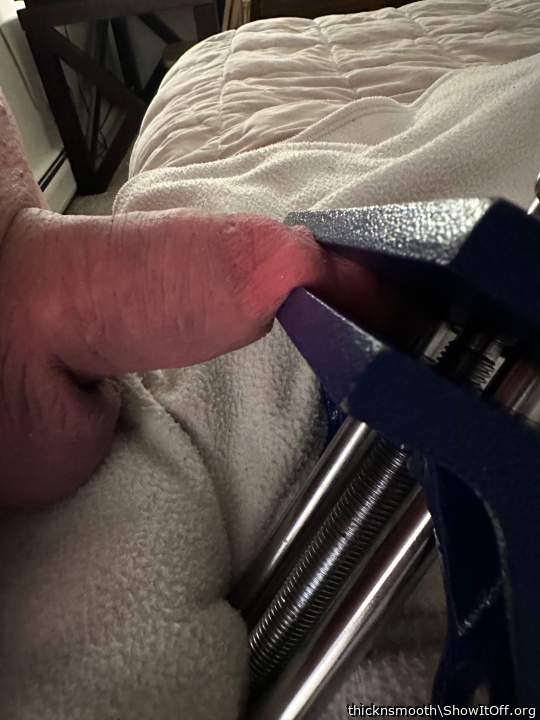 Crushing my cock head in a vice