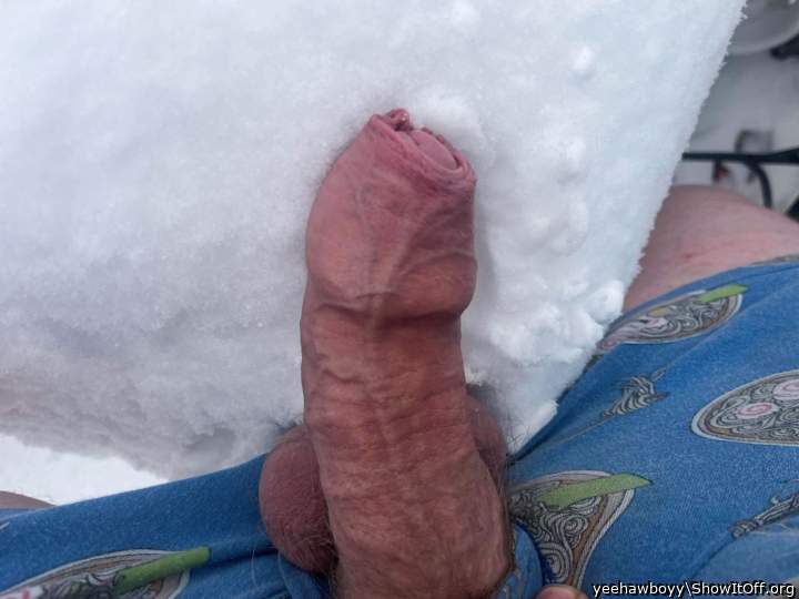The snow feels so good on my hard cock XD