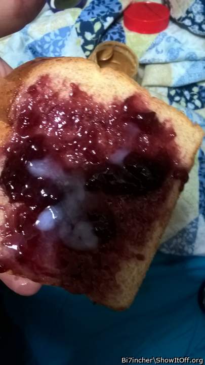 cum on pb&j sandwhich I made with my erect cock then I ate it