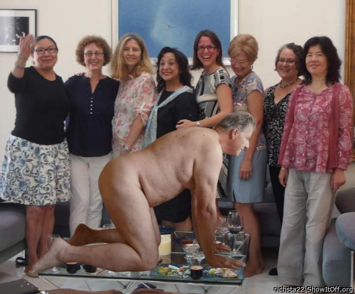 Wife's friends line up to give me birthday spanks.