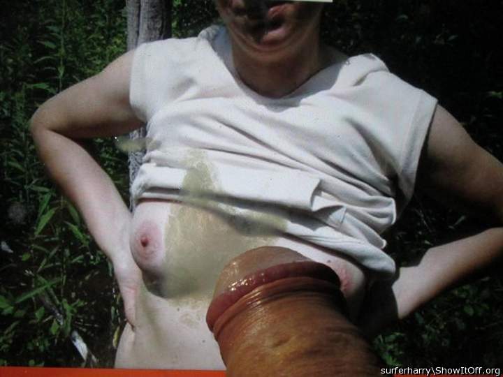 cum on her tits while hiking and a lucky man to find this on