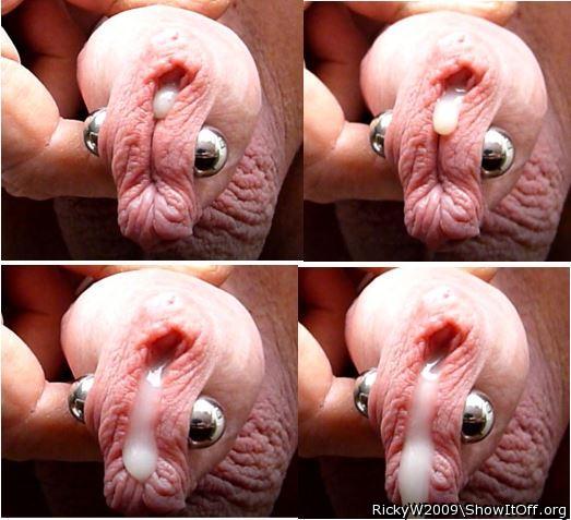 Pierced foreskin with cock cream!