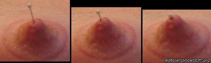 Inserting a 1 and 1/8 inch pin into my nipple.