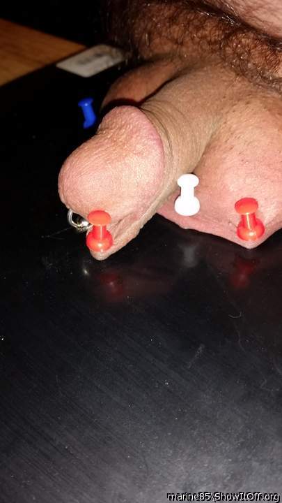 Pushpins in sack and foreskin