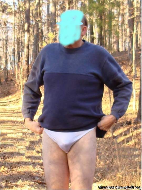Hiking in white panty with micro penis bulge