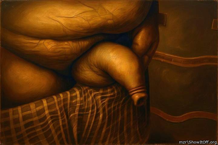 Uncircumcised penis with foreskin in painting