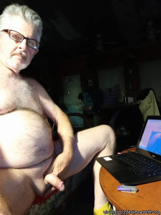 at the laptop