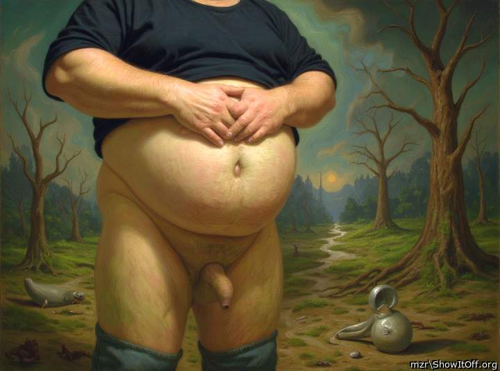 Nice big belly and thick uncut cock... the perfect package Art Style