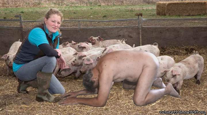 Lady farmer and her prized pig.