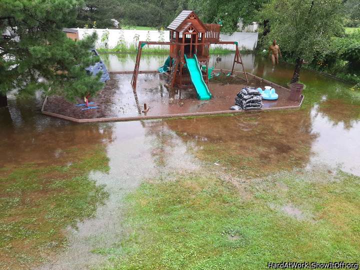 Checking out my flooded yard after all the rain!