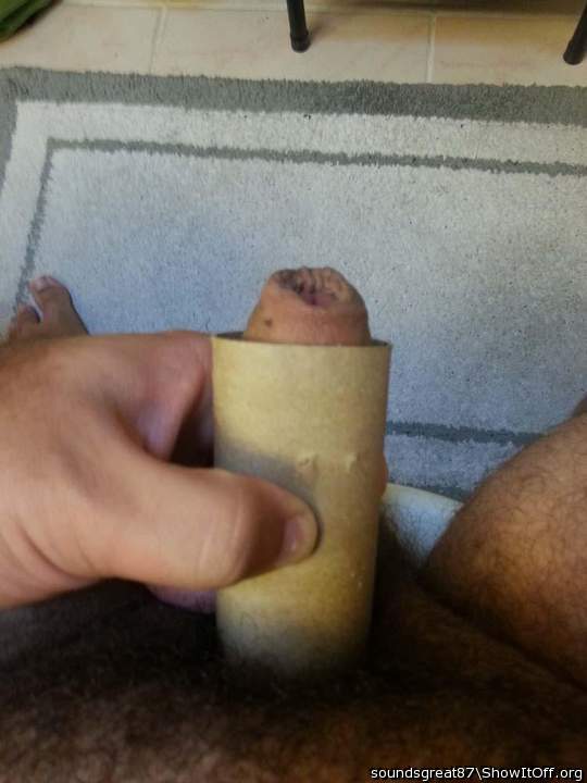 Semi in the toilet paper roll. Just peeking out the end...