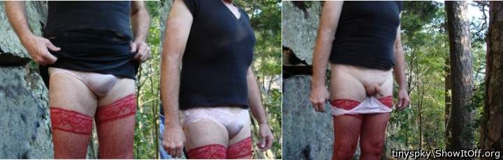 Hike in the woods dressed fem