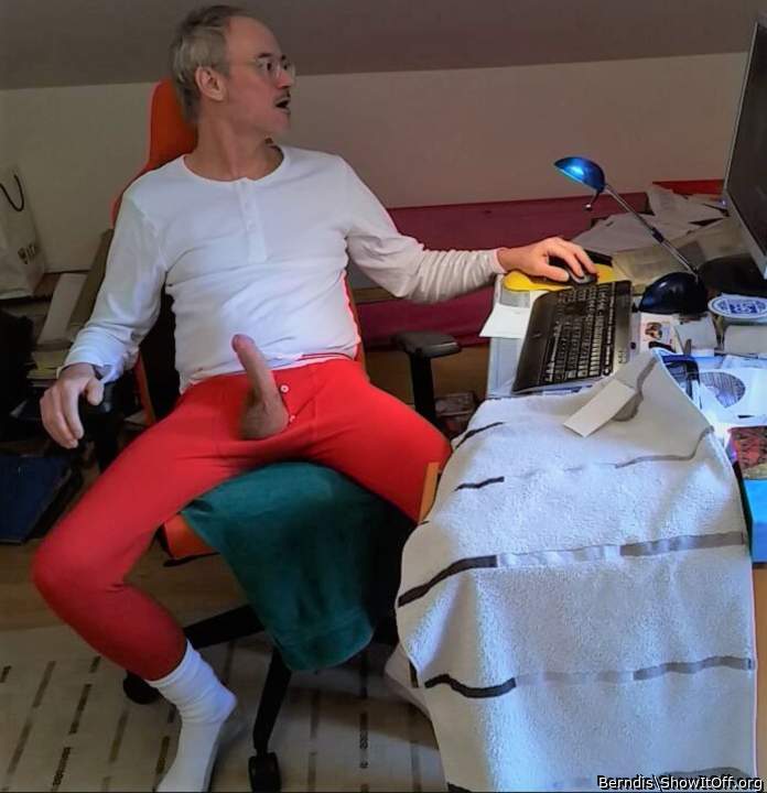 cock out of red long johns underwear (2021 Berndis)