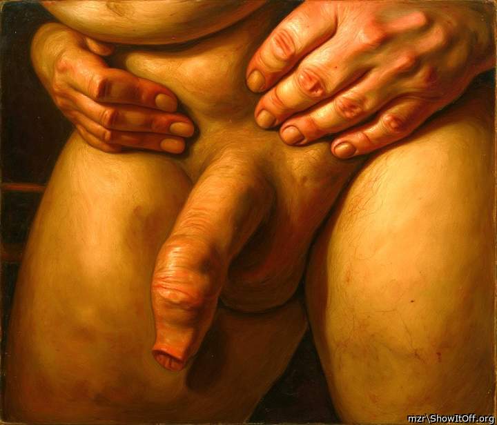 Long foreskin, soft uncut penis, holding it in my hands