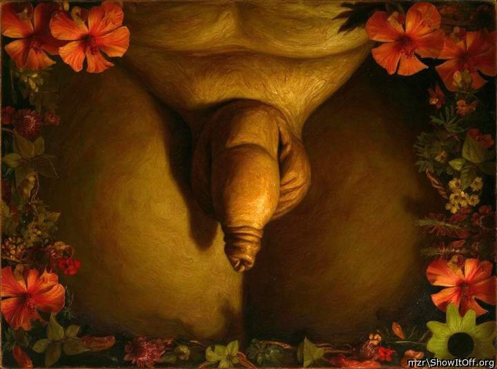 A magnificent drawing of an uncircumcised dick with a muscular foreskin