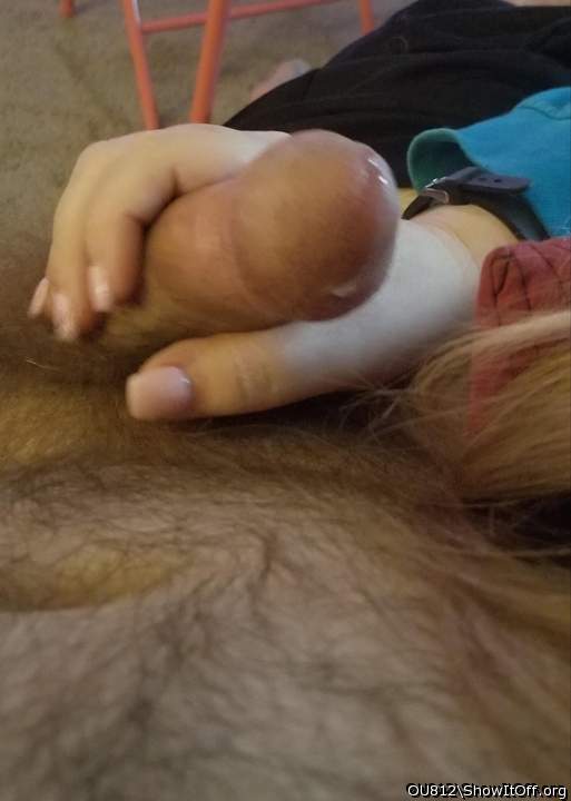 Love it when my girl strokes my fat cock