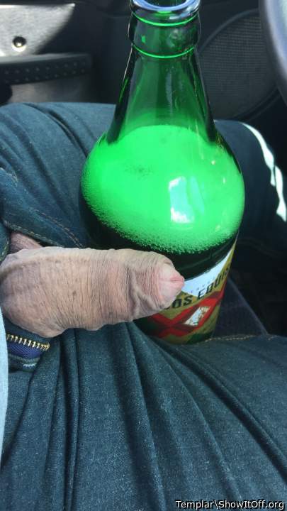Soft dick next to a 1.5!liter beer bottle