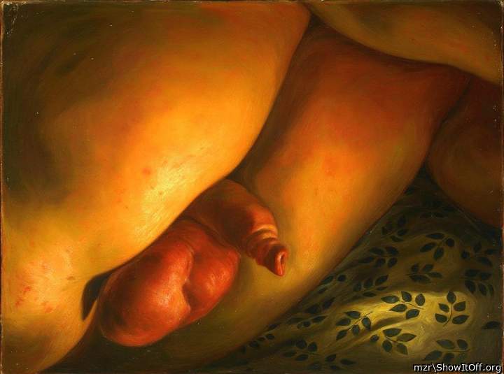 Soft uncut cock with long foreskin between the legs Art