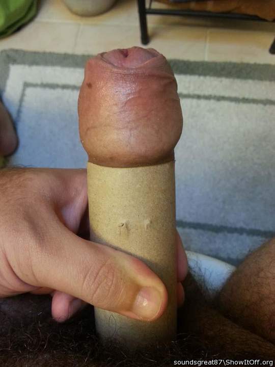 A tight fit, hard in the toilet paper roll. Just a little bigger now, huh? ;)