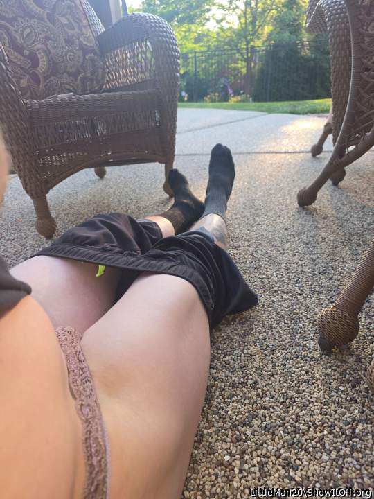 Sitting outside while my old neighbor is mowing his yard. Lol wonder if he can s