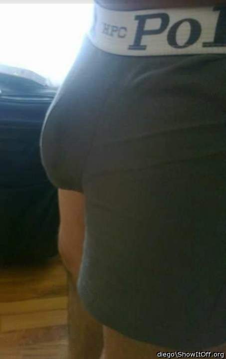 Trying on new boxers