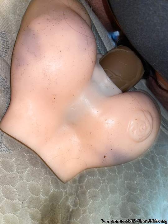 My BBC SLEEVE in a tight silicone virgin pussy half doll