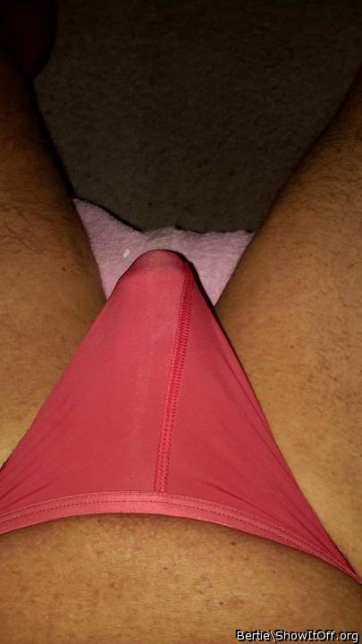 I love the outline of my circumcised cock head through the m