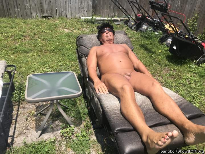 Bronzing my balls, backyard