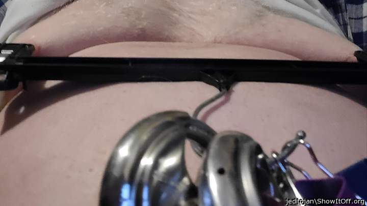 Then I added weights to the hanger and they streched my nipples out!