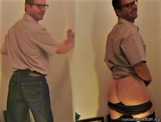 trousers and pants down, before and after.