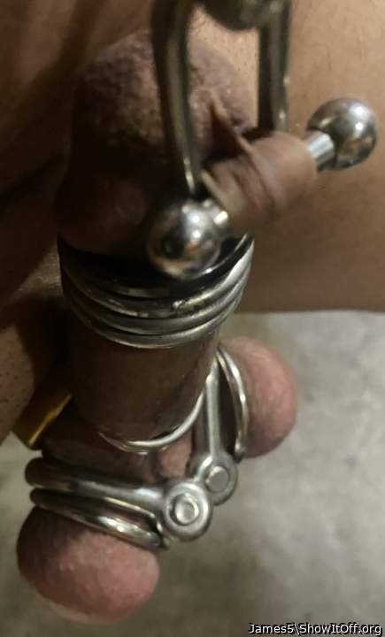 Pulling on or hanging weight from my pierced cock..