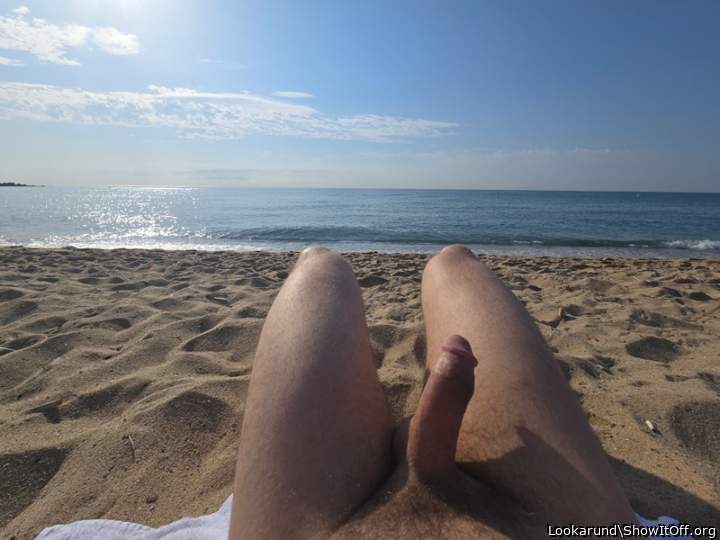 Hardon on nude beach