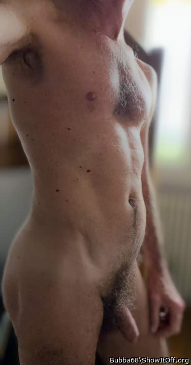 Hot pic. Love the cock,balls and hairy pubes and body!..    