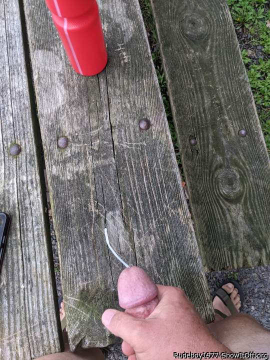 Jerking off in public park, cum flying