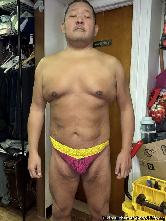 Yellow and red lace thong panties. taste my panties